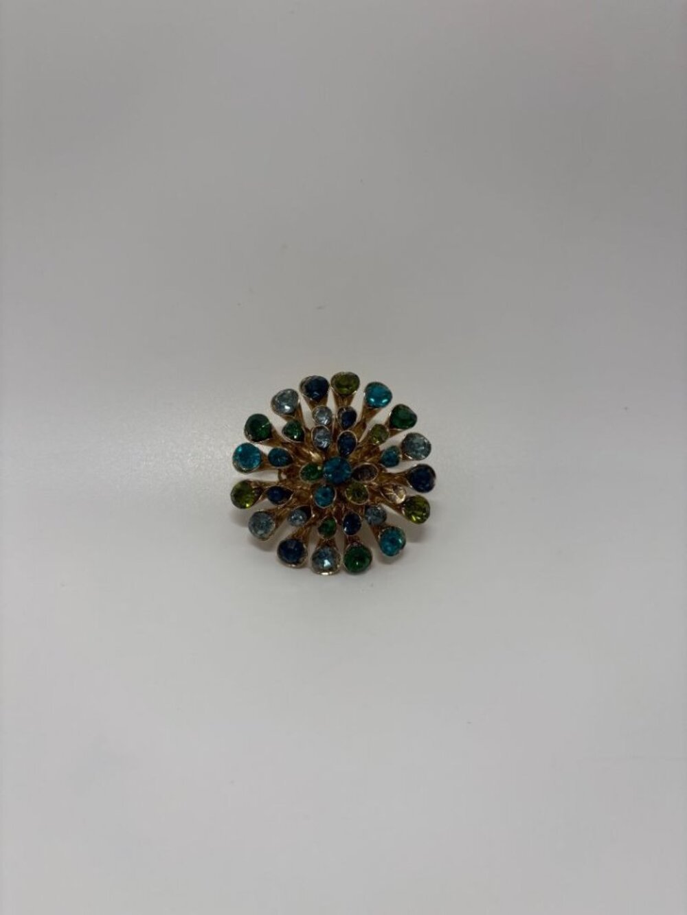 Blue/Green Vintage 1950s/1960s Gold-Tone Starburst Dome Brooch Pin